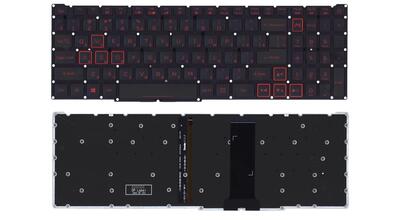 Клавиатура для ноутбука Acer Nitro 5 (AN517-41) с подсветкой (Light), Black, (узкий шлейф, красные буквы), RU