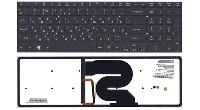 Клавіатура для ноутбука Acer Aspire 8951, 5951 з підсвіткою (Light), Black, (No Frame) RU