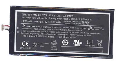 Акумуляторна батарея для планшета Acer ZAW1975Q Iconia Tab 7 A1-713 3.8V Black 3400mAh Orig