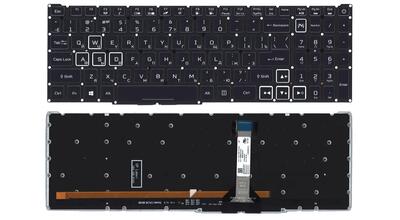 Клавиатура для ноутбука Acer Predator Helios 300 PH315-52 с подсветкой (White Light), Black, (No Frame), RU. Внимание, узкий шлейф! - фото 5